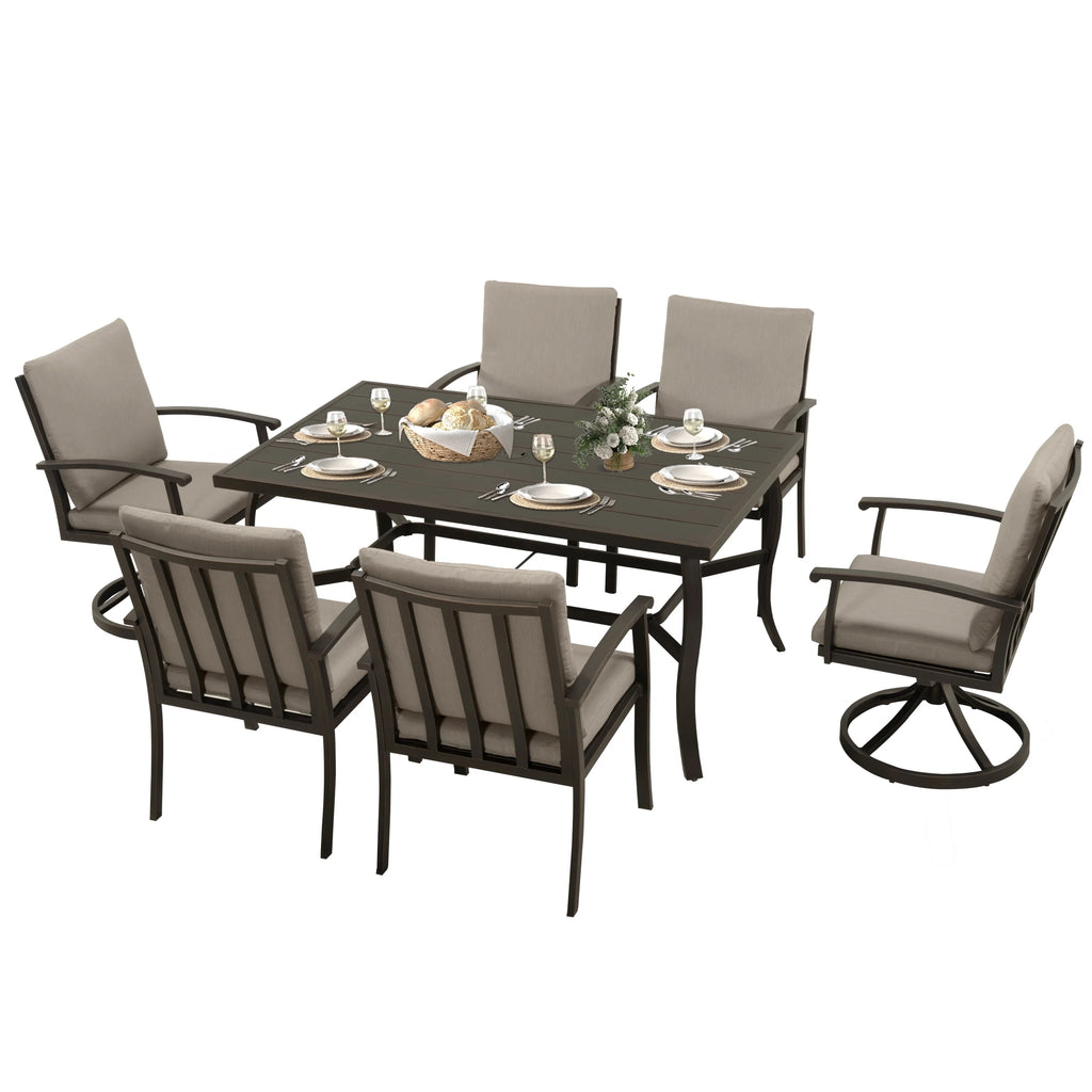 HAPPATIO 7 Piece Patio Dining Set, Aluminum Outdoor Dining Set for 6, Aluminum Dining Table and Chairs Set, Patio Dining Furniture with Aluminum Table, Chairs and Washable Cushions (Gray)