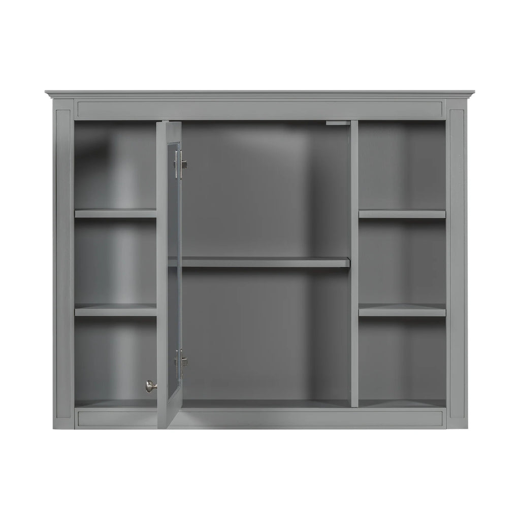 Furvclv Bathroom Wall Mirror Cabinet Modern Wall Mounted Cabinet Storage Organizer With Single Mirror Door 6 Open Shelves
