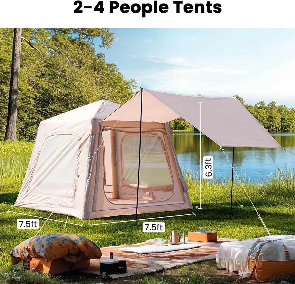 NAIZEA Inflatable Tents for Camping, Blow Up Tent with Hand Pump, Easy Setup Inflatable Hot Tent with Stove Jack, Waterproof Oxford Air Glamping Tents for Camping Adult 4-6 Person