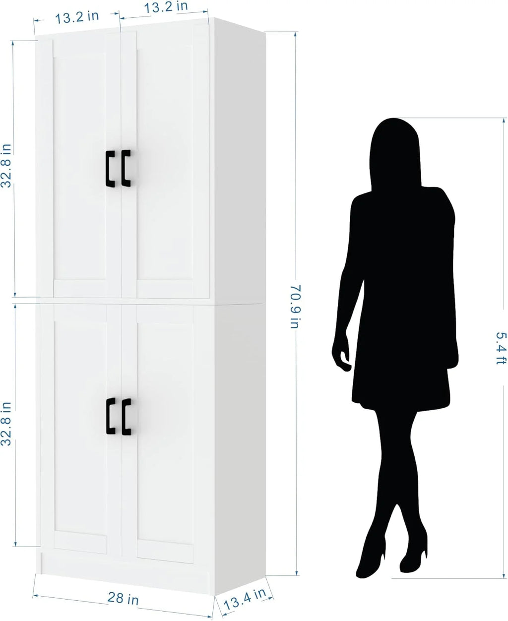 DIYART White Kitchen Pantry Cabinet, 71" Tall Kitchen Storage Cabinet with doors, Kitchen Pantry Hutch with Storage for Kitchen, Dining Room