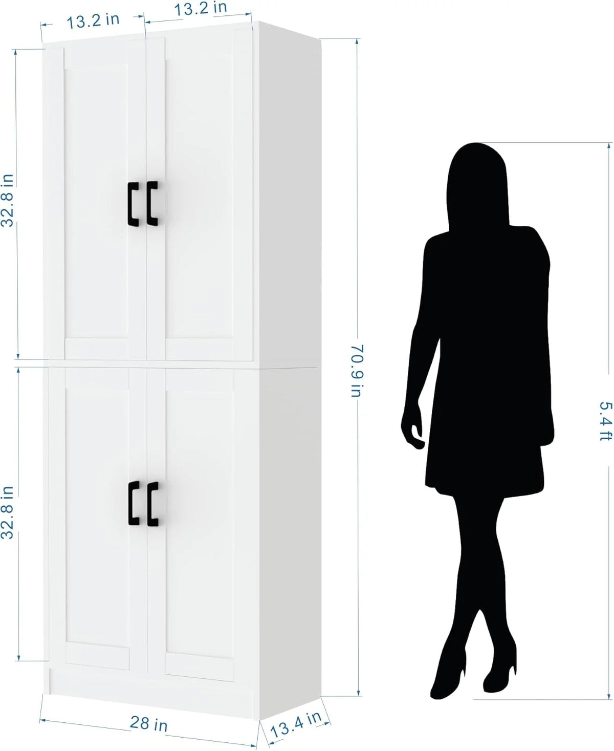 DIYART White Kitchen Pantry Cabinet, 71" Tall Kitchen Storage Cabinet with doors, Kitchen Pantry Hutch with Storage for Kitchen, Dining Room