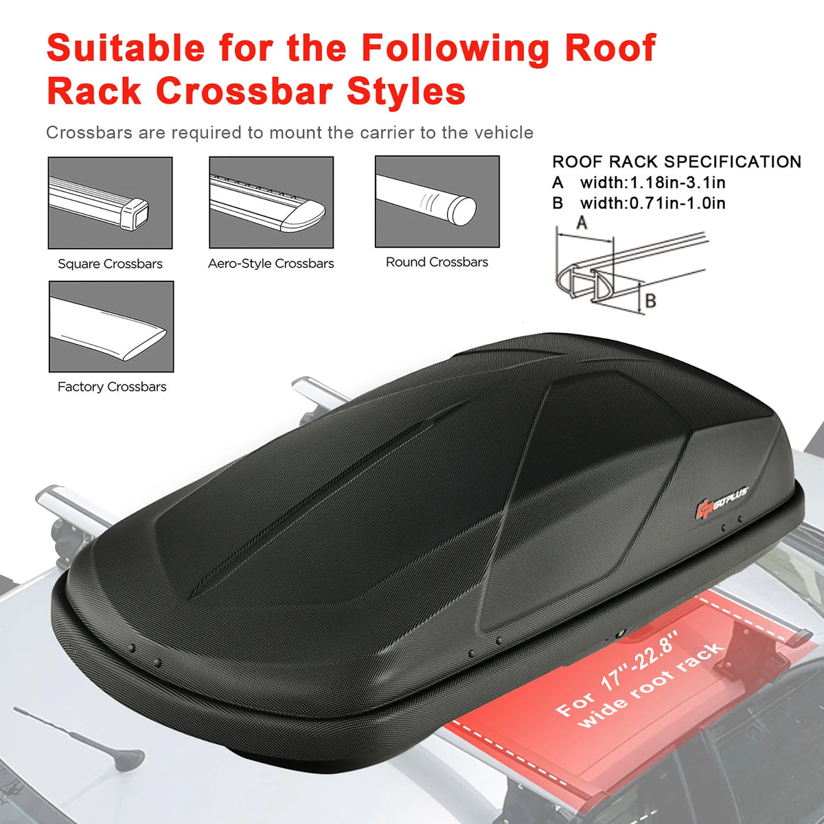 Goplus 14 Cubic Feet Cargo Box Dual-Sided Opening Rooftop Carrier Heavy Duty White