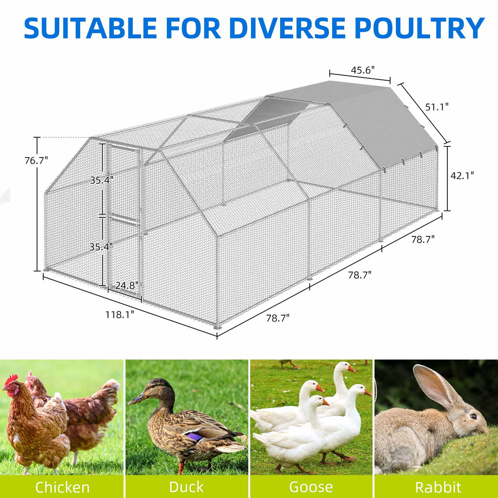 Uforic Chicken Run Coop 19.1 x 9.8 x 6.4 ft  Large Metal Chicken Coop, Walk-in Hen Cage, Outdoor Poultry Cage with Waterproof Cover and Wire Mesh for Backyard,Yard Outdoor