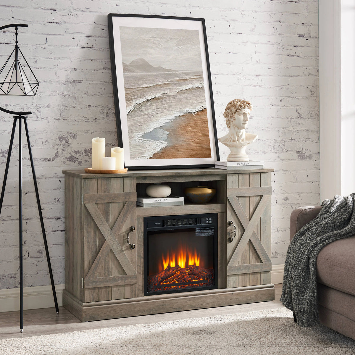 TV Stand with Fireplace, 58" Electric Fireplace Heater TV Stand for 65" TVs, Wood Fake Fireplace Heater, Dark Walnut Electric Fireplace Entertainment Center