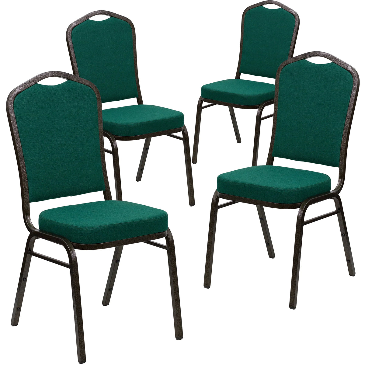 Flash Furniture 4 Pack HERCULES Series Crown Back Stacking Banquet Chair in Black Patterned Fabric - Gold Vein Frame