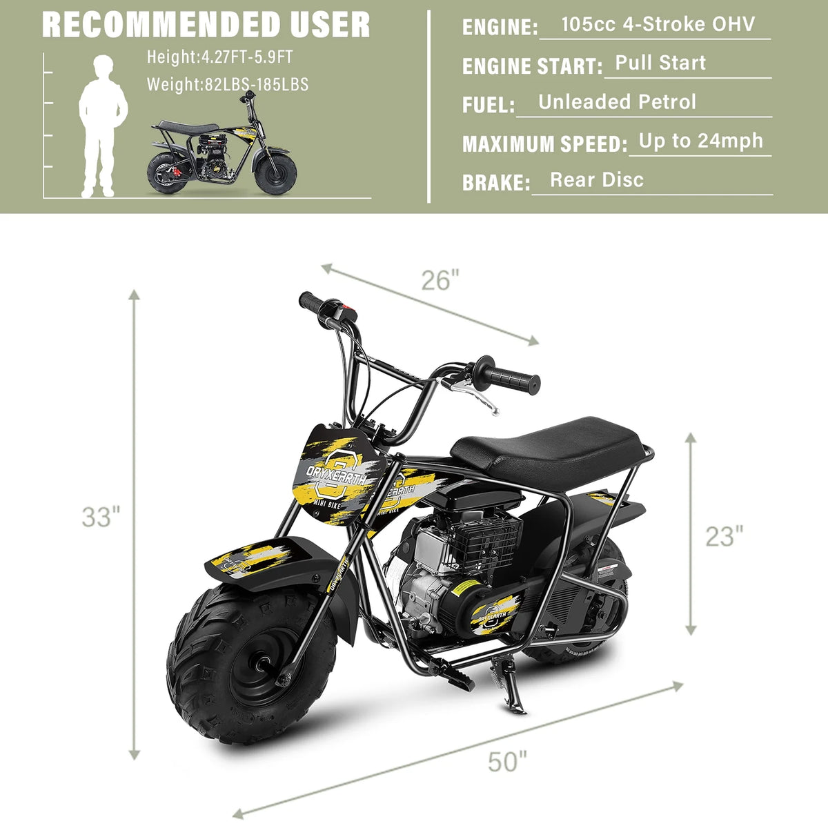 Oryxearth Mini Bike for Kids Motorcycle, Mini motorcycle for kids, Set of Four, 105CC 4-Stroke Ride on Toys, Camo