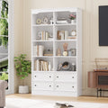 Homfa Double Row 6 Tier Bookcases, 71 in Tall Bookcase Bookshelf with 4 Drawers and 8 Display Cubicles, for Home Office Living Room, White