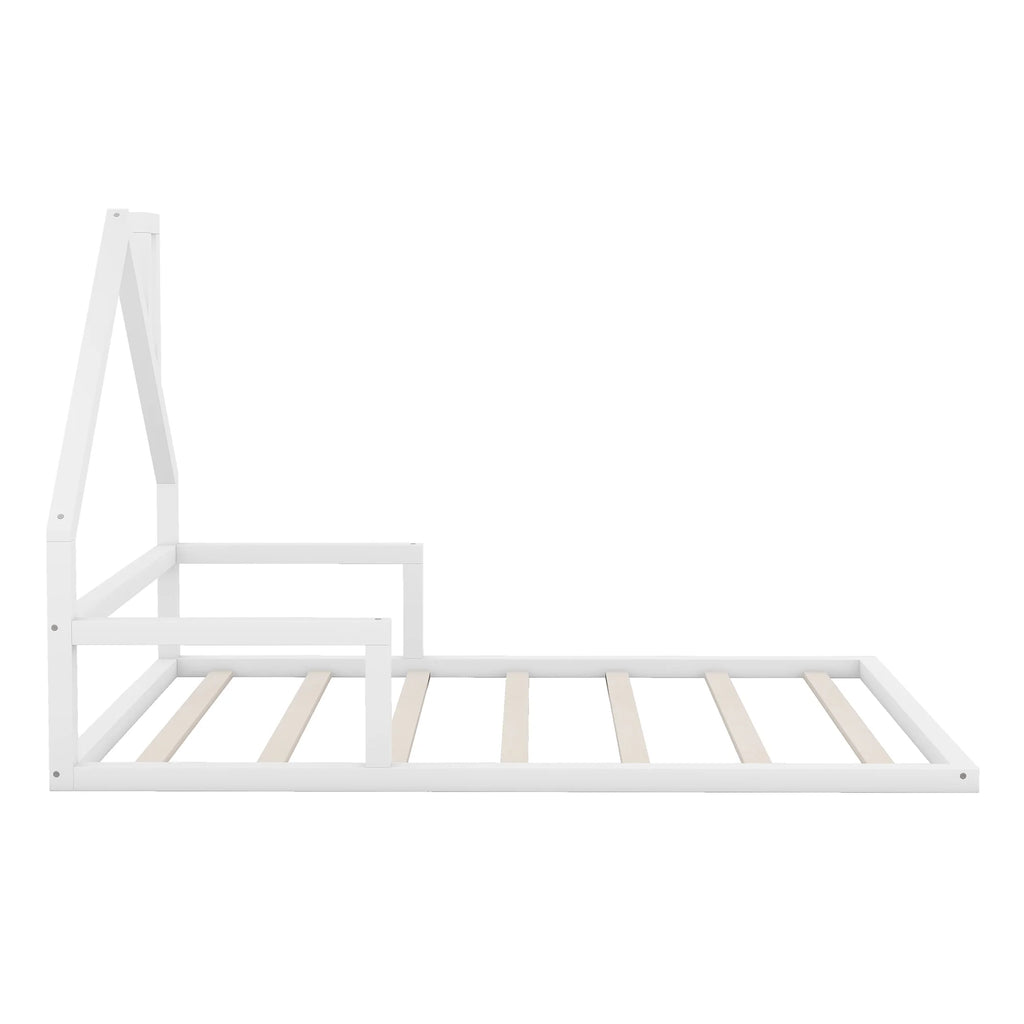 Euroco Twin Size Wood Floor Bed for Kids Room, Toddler House Bed, Natural