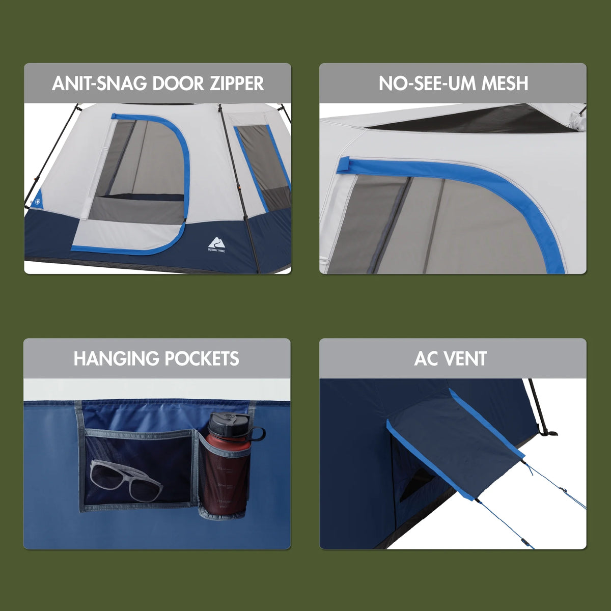 Ozark Trail 8' x 7' 4-Person Instant Cabin Tent with LED Lighted Hub, 19 lbs