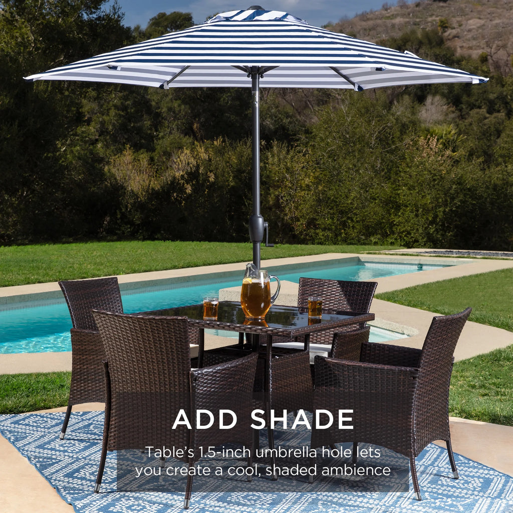 Best Choice Products 5-Piece Indoor Outdoor Wicker Patio Dining Table Furniture Set w/ Umbrella Cutout, 4 Chairs - Gray