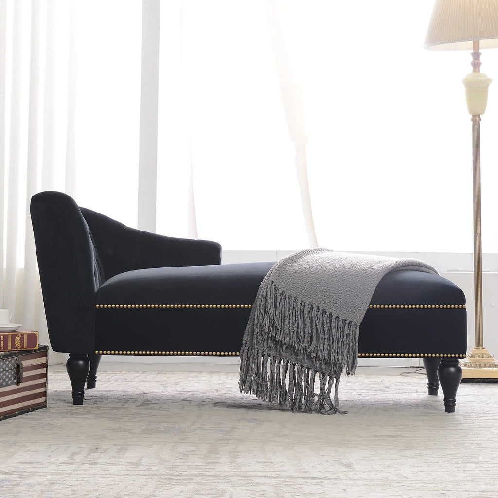 Ufurpie 58" Velvet Chaise Lounge Indoor,Sleeper Lounge Sofa with Nailhead Trim,for Living Room,Office,Apartment,Black