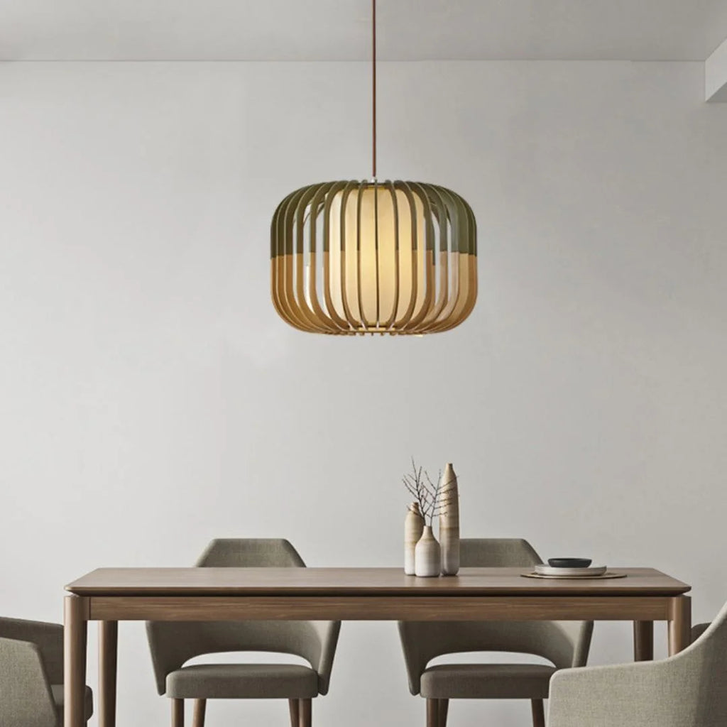 Arturesthome Wood Pendant Lights, Wicker Drum Chandelier Boho Pendant Light Basket Lighting Fixture, Large Natural Woven Hanging Lamp for Kitchen Island Dining Room Entryway