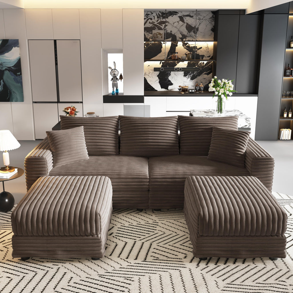Alvantor 4-Seat Sofa 102" W Corduroy Upholstered Deep Seat Couches Convertible Chaise for Living Room, Apartment Grey