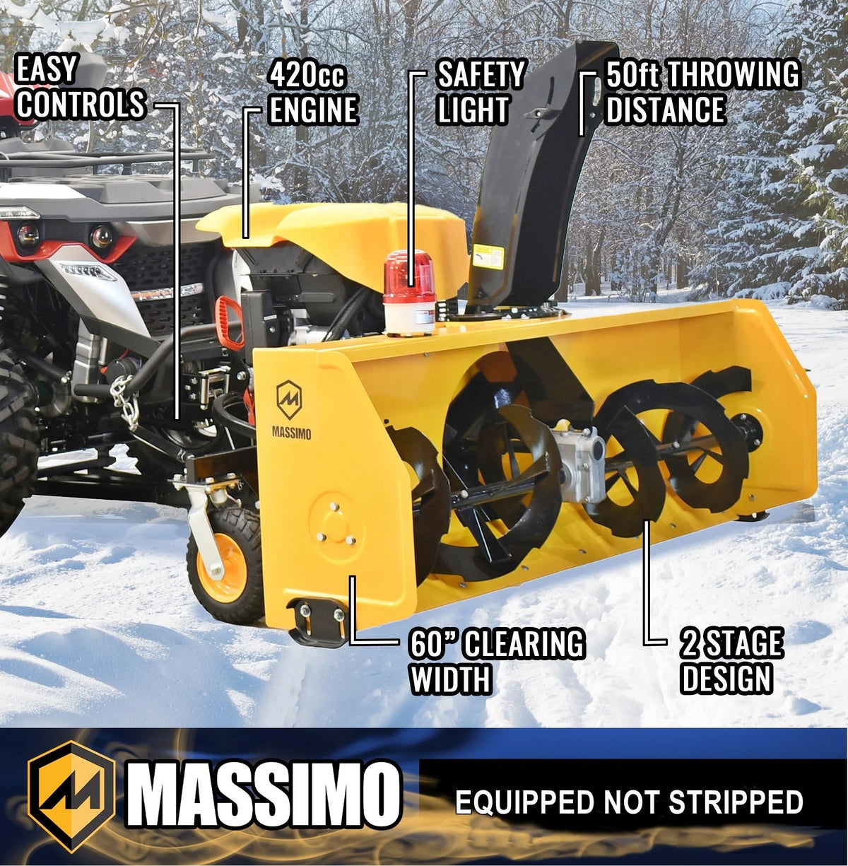 Massimo 60" Snow Blower 2-Stage �C 13HP 420cc Gas Powered UTV/ATV Attachment for Heavy Duty Snow Removal