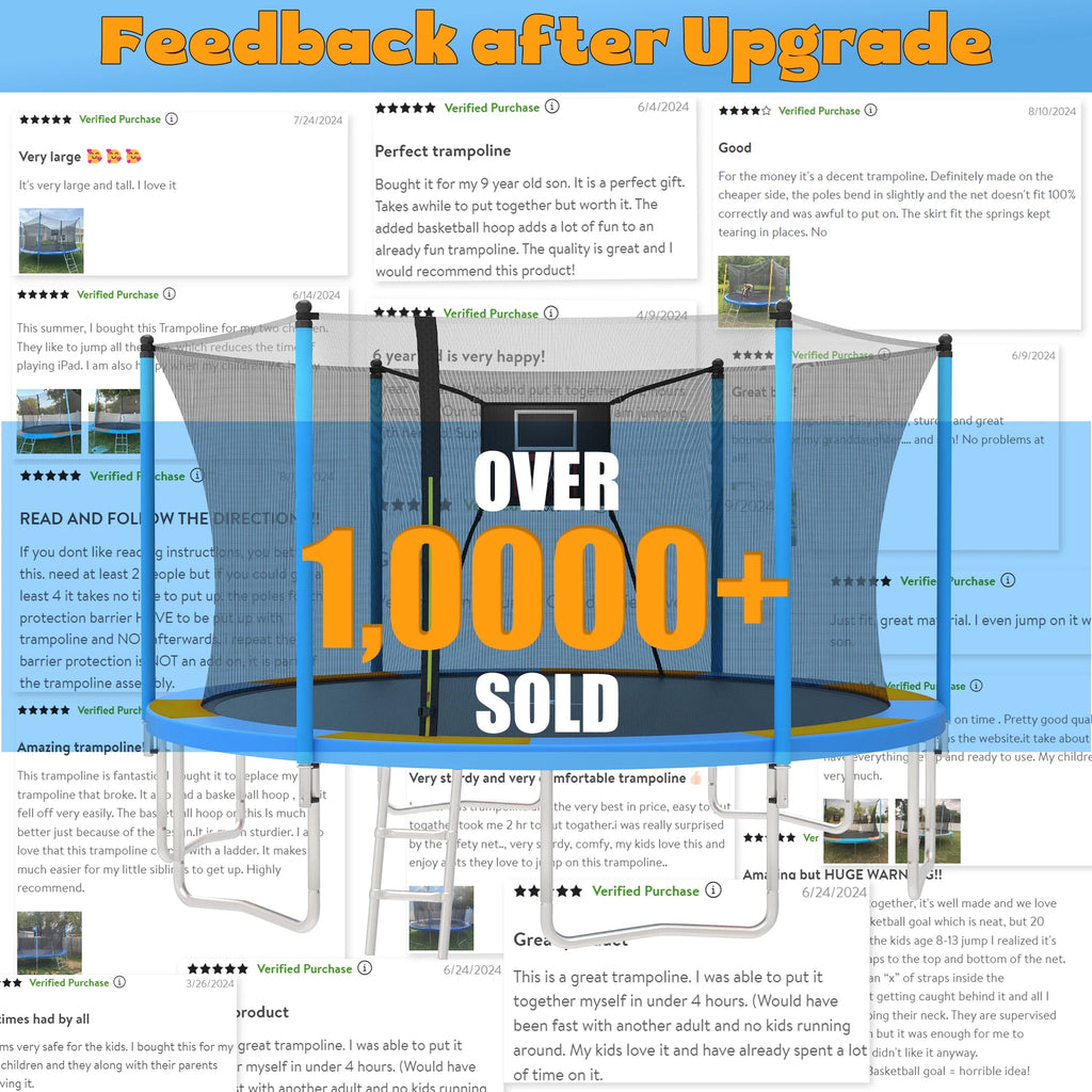 SHINPT 14ft Trampoline for Kids, Outdoor Trampoline with Net, Big Trampoline with Basketball Hoop and Ladder, Heavy Duty Trampoline with No-gap Design, Backyard Trampolines for Adult