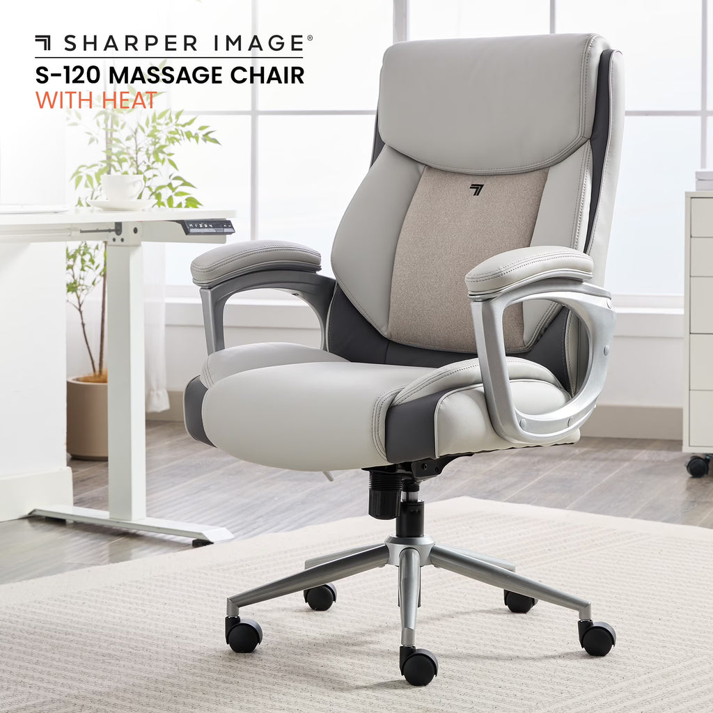 Sharper Image S-120 Massage and Heat Office Chair, Gray/White
