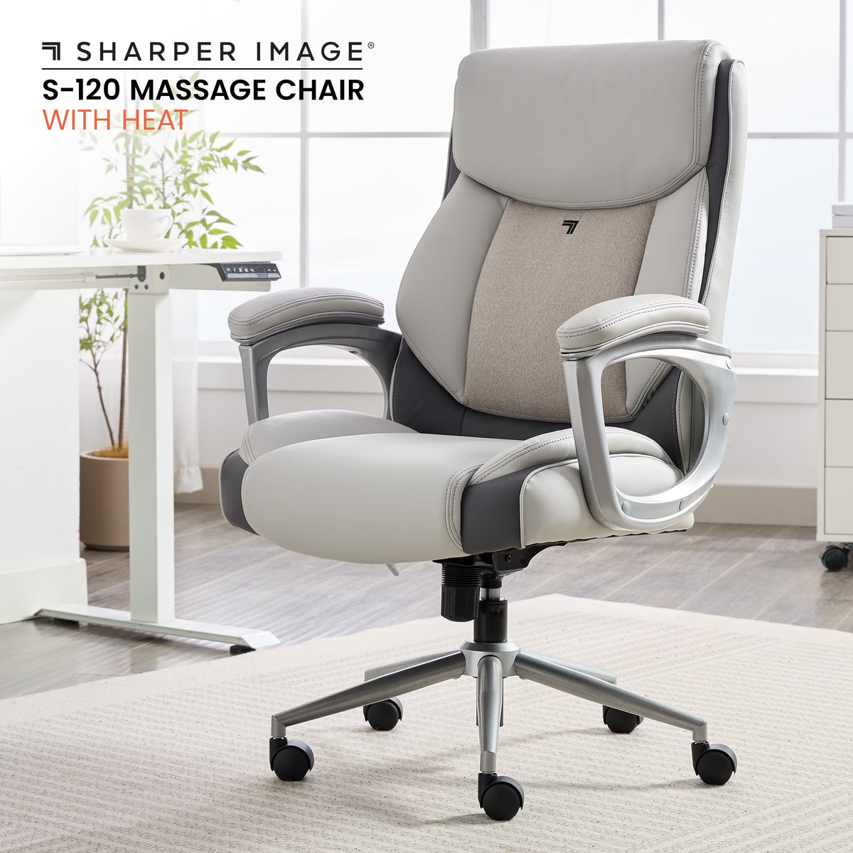 Sharper Image S-120 Massage and Heat Office Chair, Gray/White