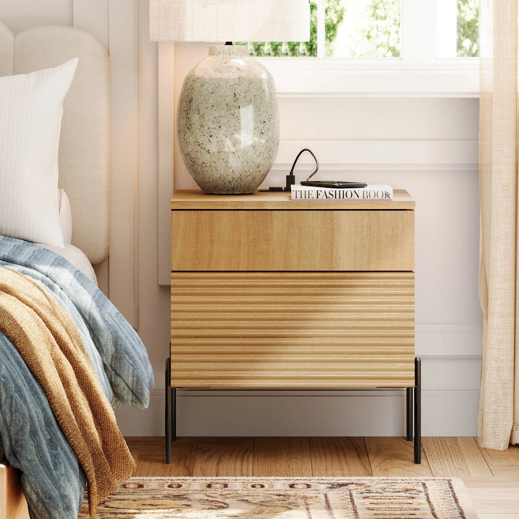 4 Pcs Bedroom Set,6 Drawer Dresser And Nightstand Sets For Bedroom,Night Stand Set Of 2, Modern Accent Cabinet With Hidden Handles, Reed Pattern & Double Chopsticks Legs