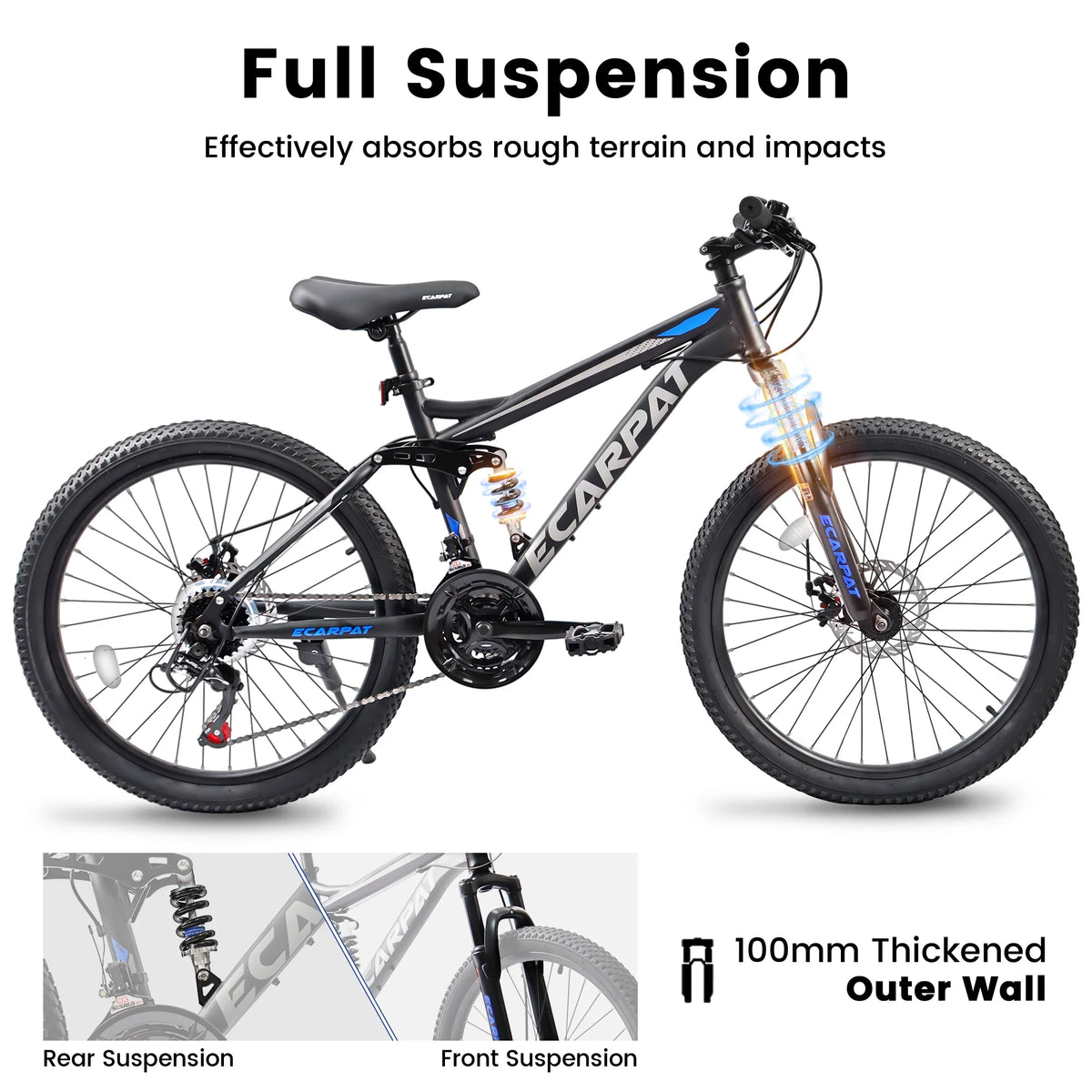 Aukfa 26" Mountain Bikes, 21-Speed Full Suspension Men Women Trail City Mountain Bike,Blue