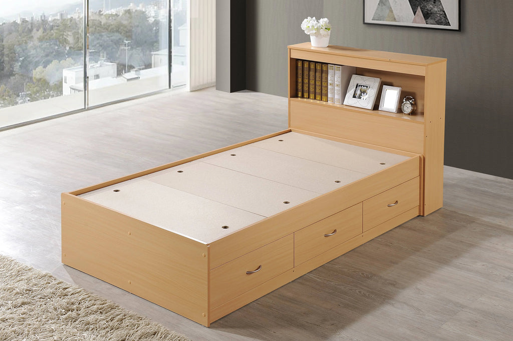 Hodedah Twin-Size Captain Bed with 3-Drawers and Headboard in White