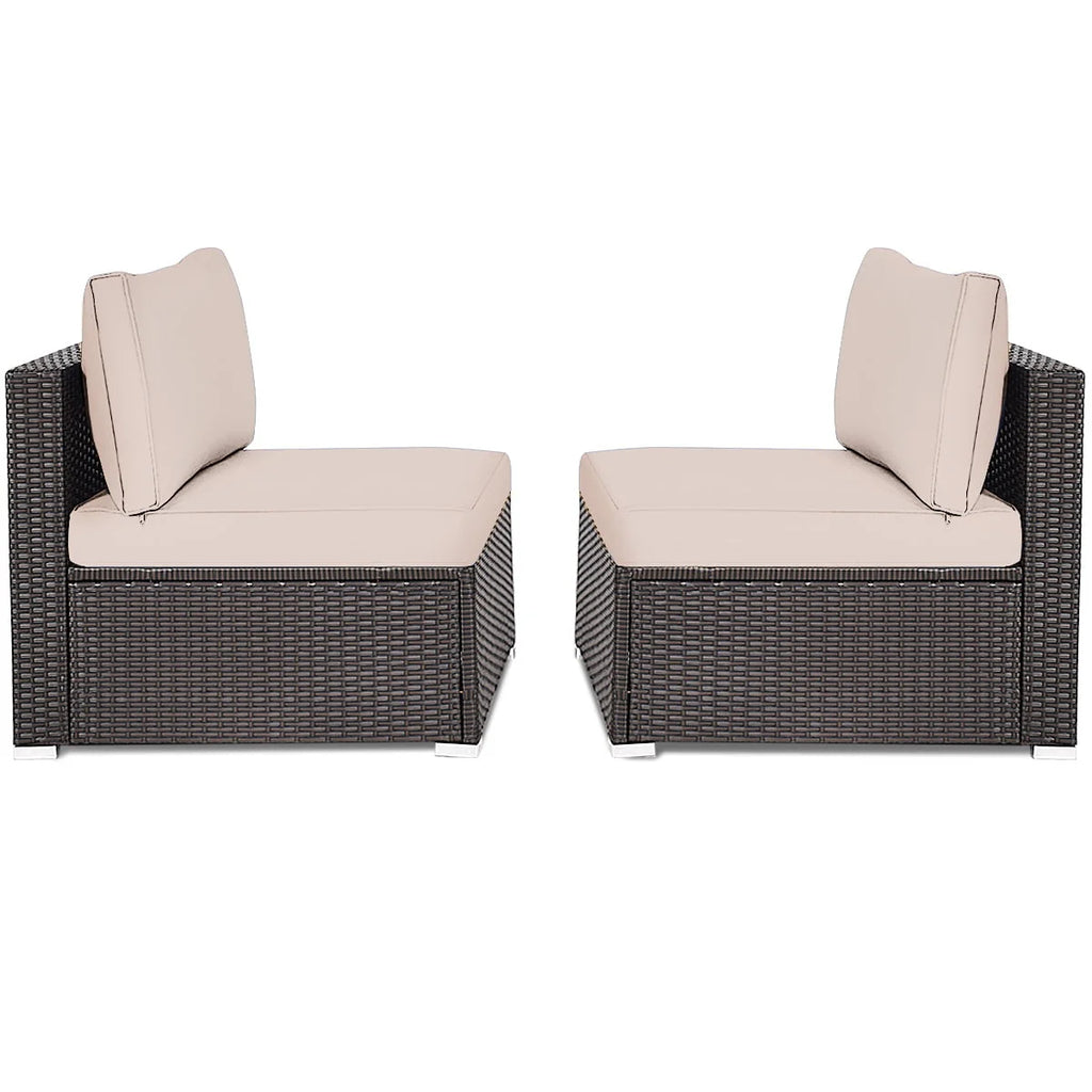 Costway 2PCS Patio Rattan Armless Sofa Sectional Furniture Brown Cushion