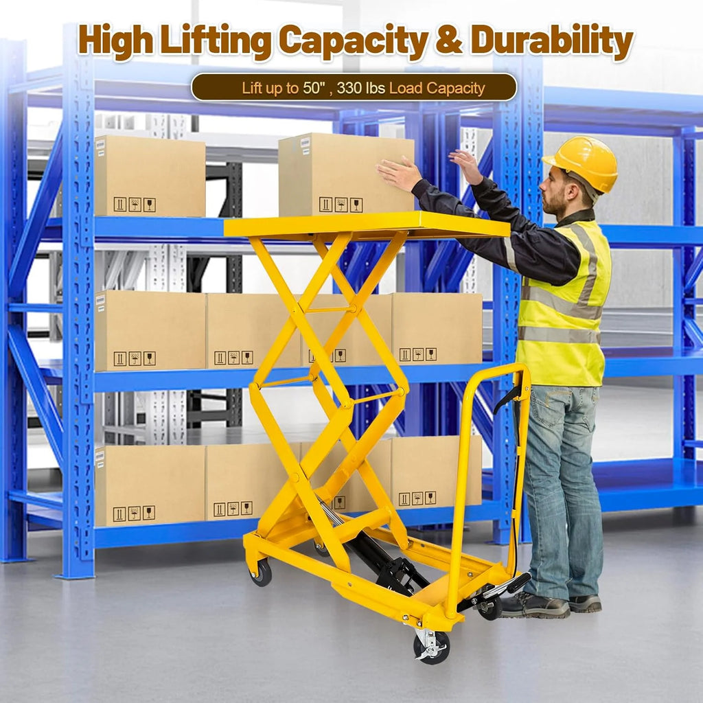 Hydraulic Lift Table Cart 500 lbs Manual Double Scissor Lift Table 50"