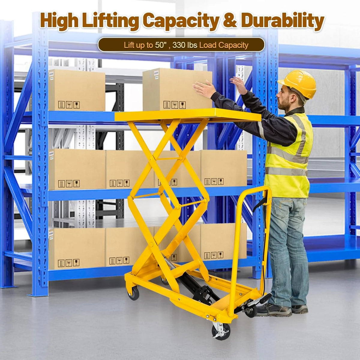Hydraulic Lift Table Cart 500 lbs Manual Double Scissor Lift Table 50"