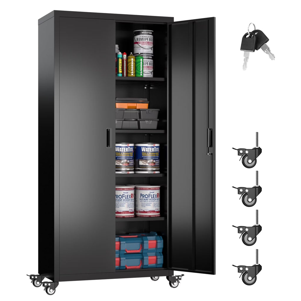 SUPEER 71" Metal Storage Cabinets with Wheels and Pegboards, Industrial Cabinet with 2 Drawers and 2 Adjustable Shelves,, Assembly Required