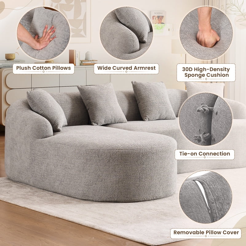Timbernest 99" Modular Sectional Sofa with Pillows, Chenille L Shaped 3-Seater Couch with Deep Seat, White