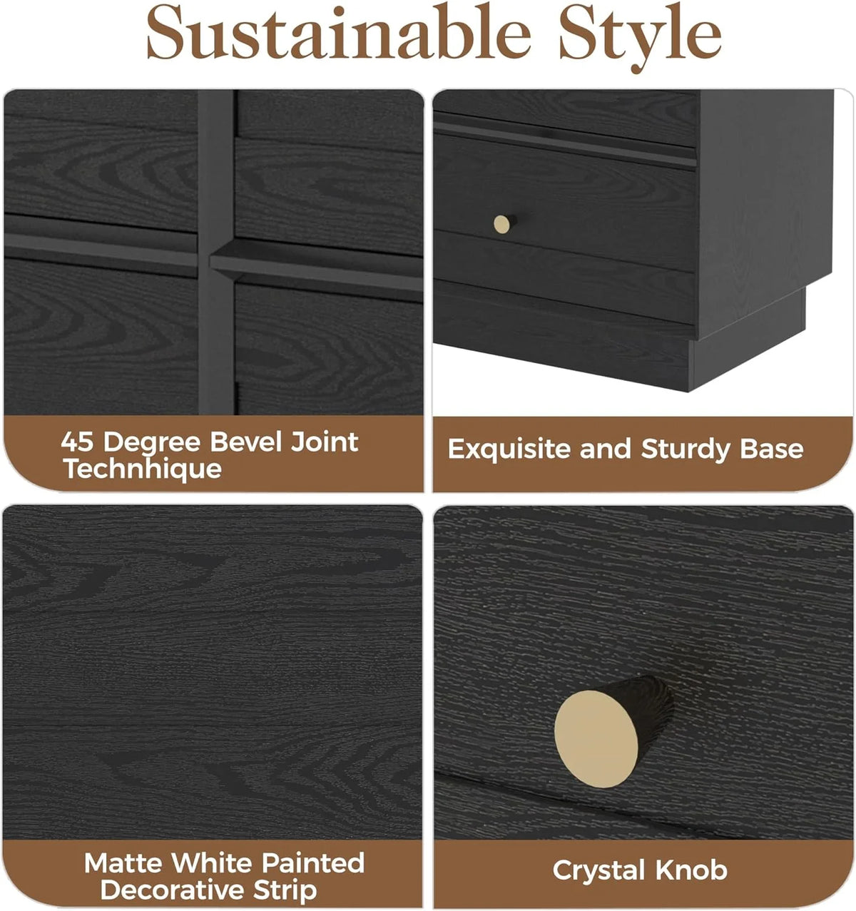 Heynemo Beige 6 Drawer Dresser, Fluted Modern Wood Chest