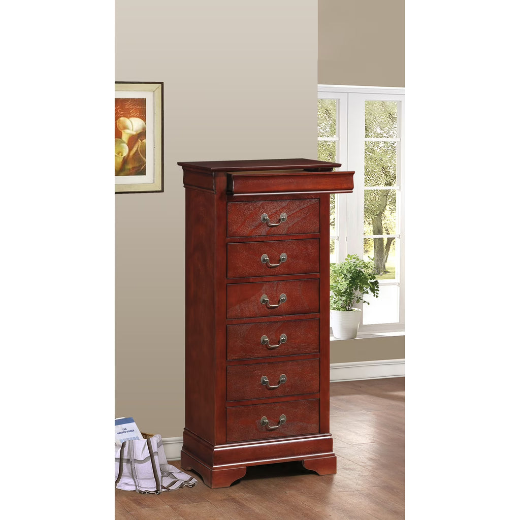 Glory Furniture Louis Phillipe 7 Drawer Lingerie Chest in Cherry