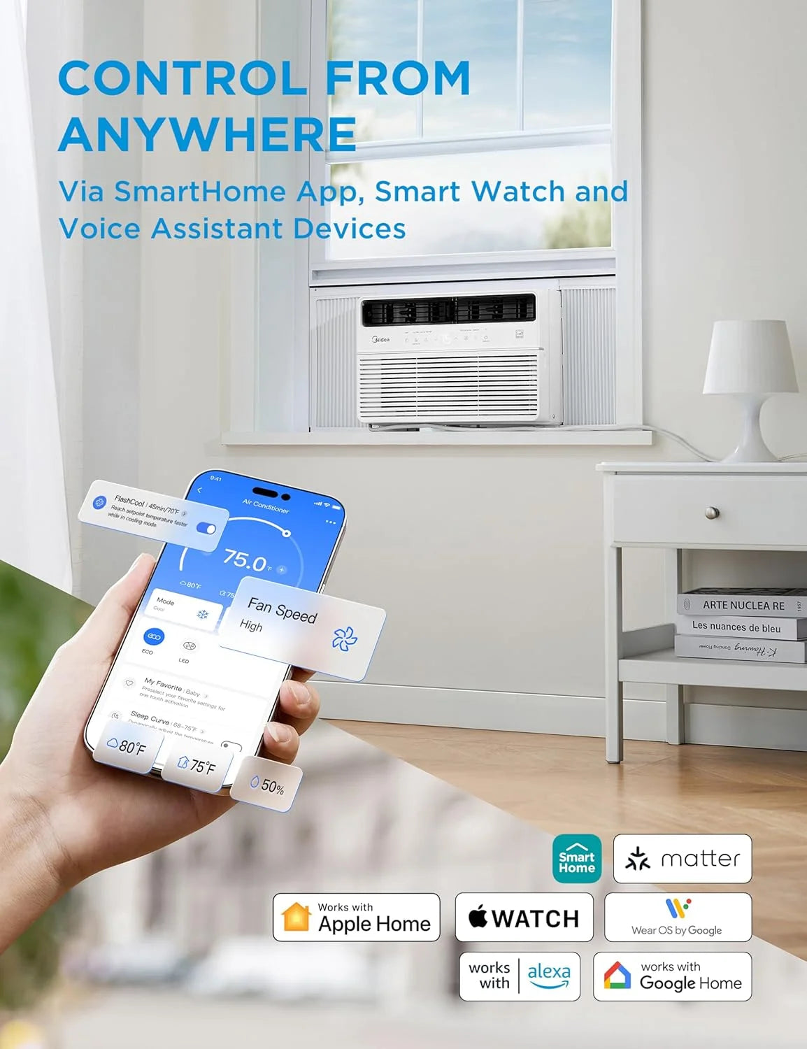 Midea MAW14S1VWT-T 14,000 BTU Smart Inverter Window AC Unit w/ APP, Remote, Cools up to 700 Sq Ft, White