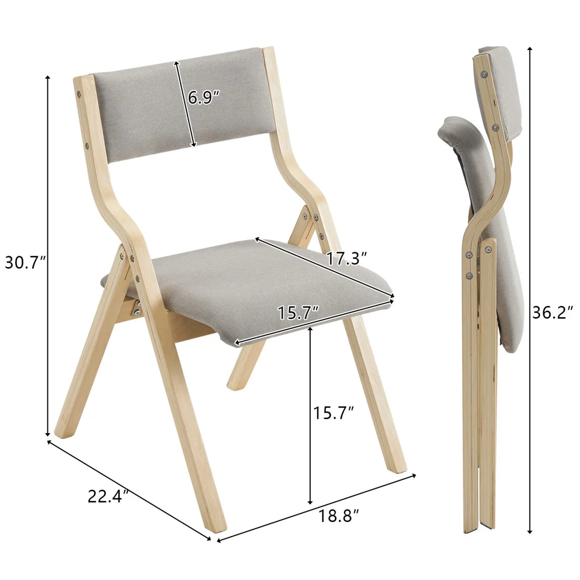 Folding Chairs 2 Pack Wooden Folding Chairs with Padded Seats and Back, Portable Stackable Dining Chairs Set of 2 Folding Chairs Ideal for Kitchen Office Wedding Party Picnic, Khaki