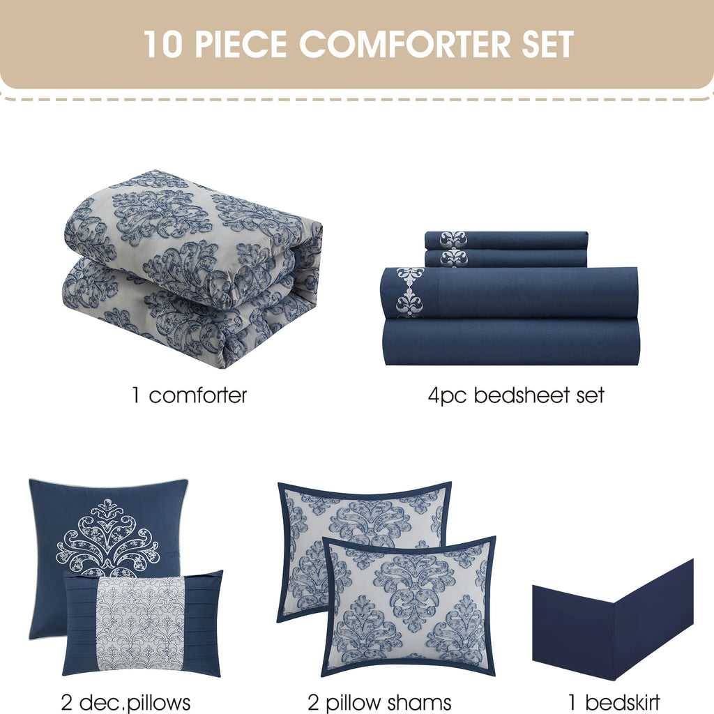 Lanco Smoke Grey Comforter Set California King Size, 9 Piece Jacquard Floral Bedding Set, All Season, Ultra-Soft, Matching Pillows & Shams, Bed Skirt