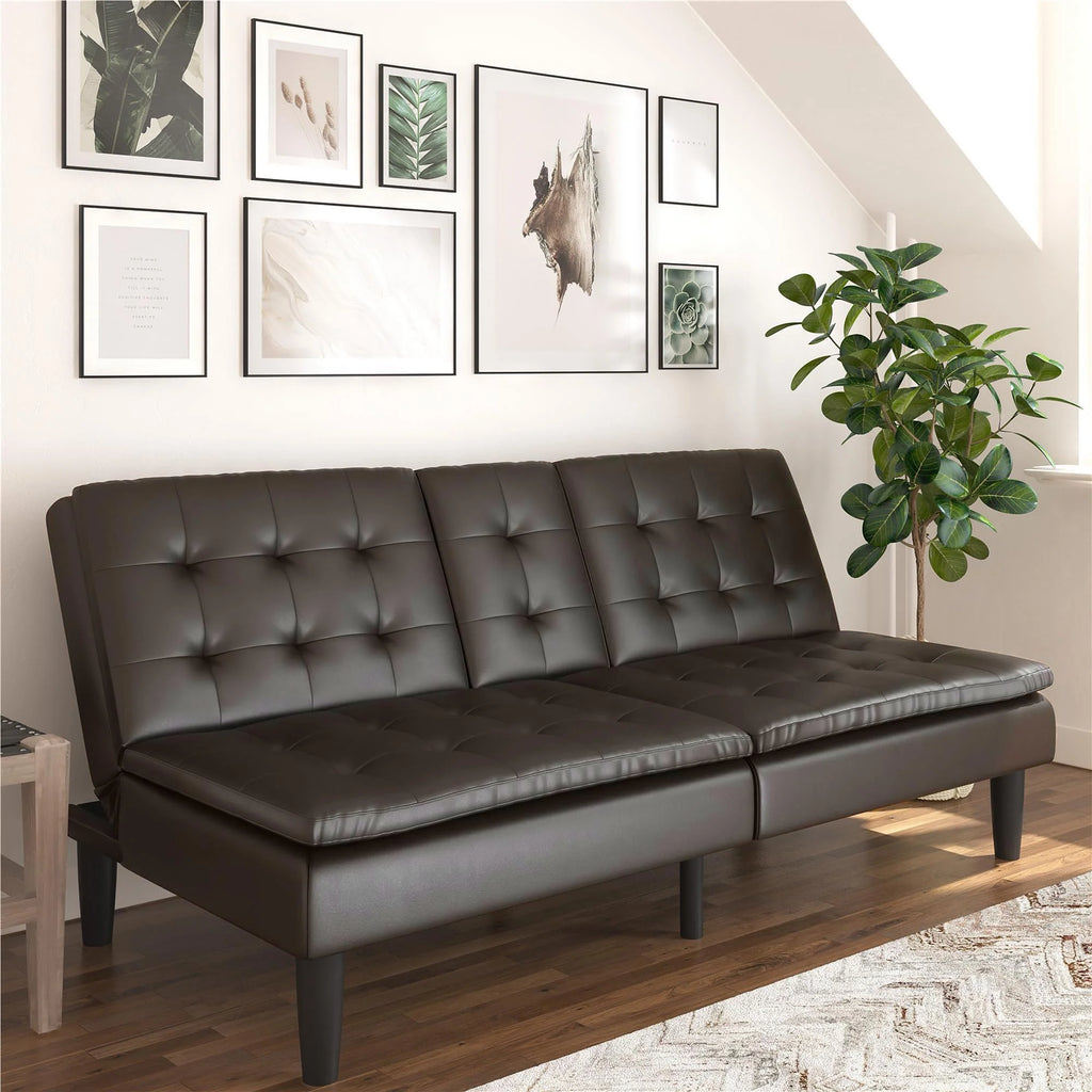 Mainstays Memory Foam 71.5" Futon with Cupholder and USB, Black Faux Leather