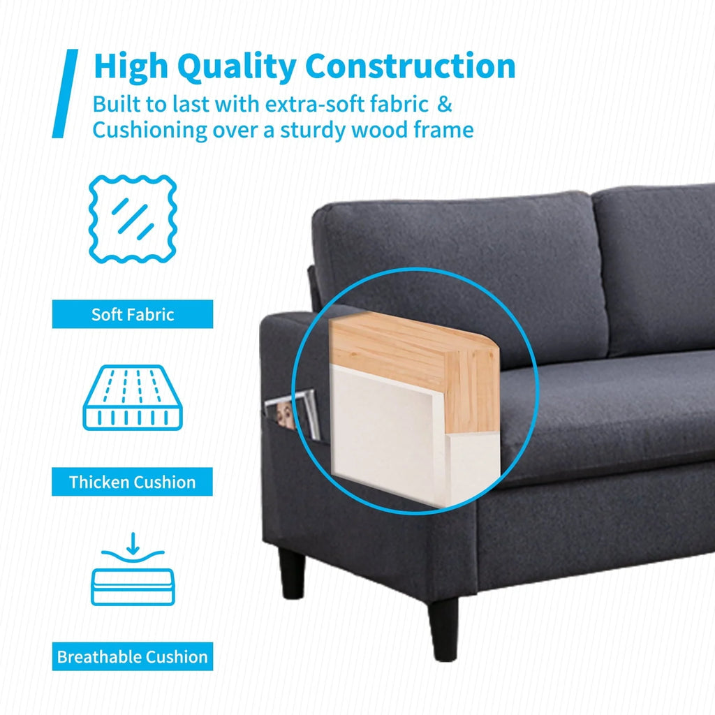 Mjkone Convertible Sectional Sofa Couch with Storage Ottoman, 86" W L-Shaped Couch for Living Room, 3-Seat Sofas with Reversible Chaise, Sectional Couches for Living Room/Office/Bedroom (Dark Gray)