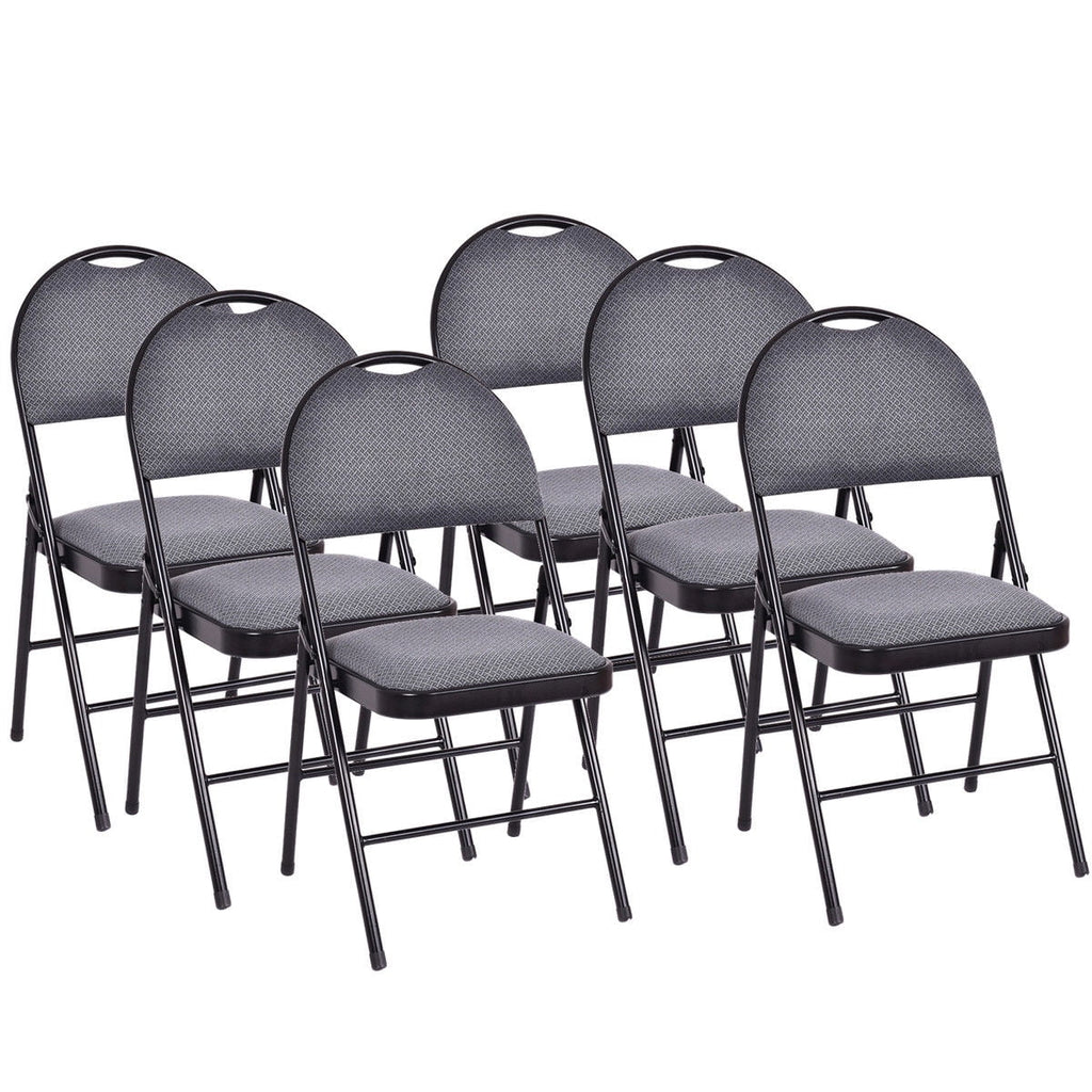 Costway Set of 6 Folding Chairs Fabric Upholstered Padded Seat Metal Frame Home Office Beige