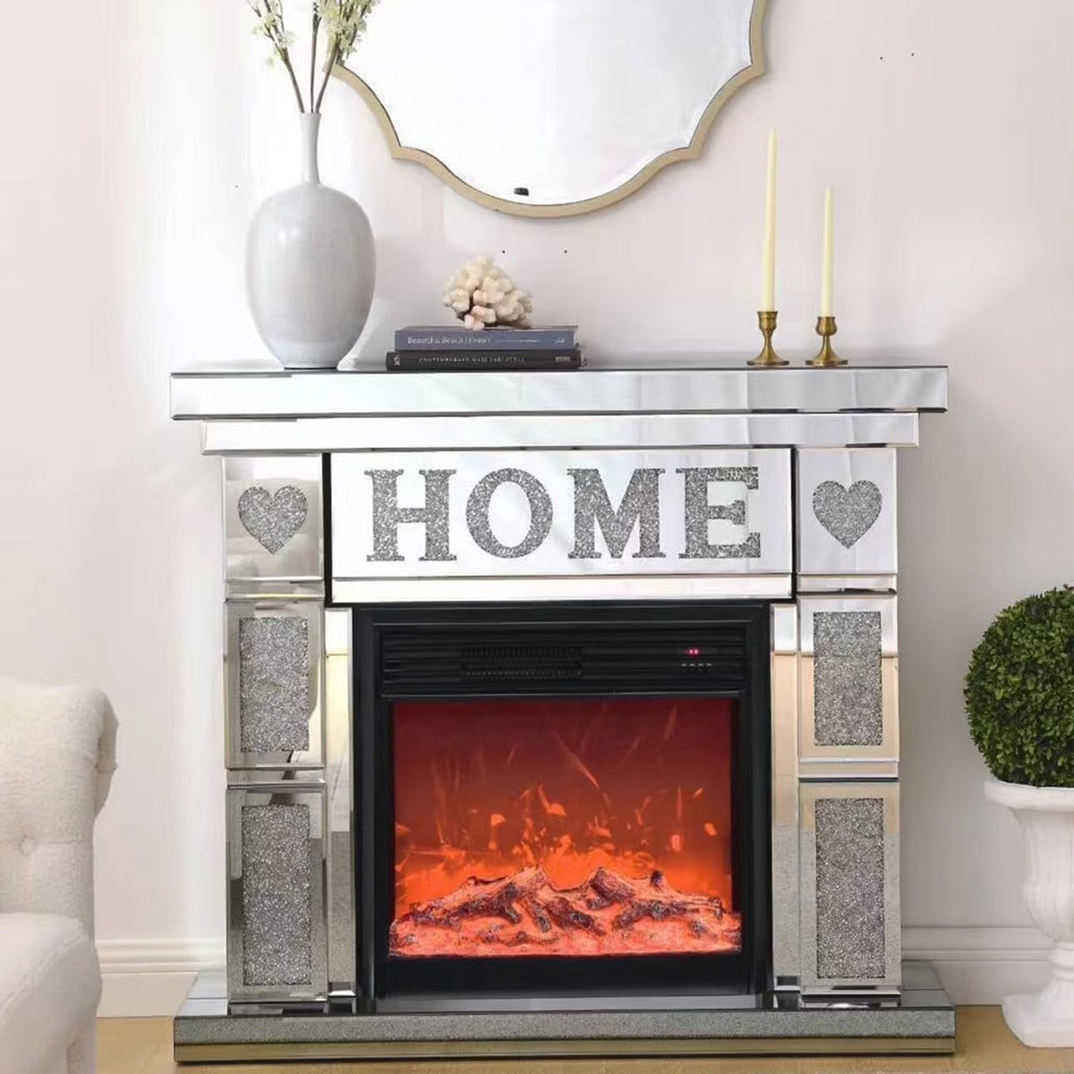 IKIFLY 47.24L x 41.33 H Mirrored Electric Fireplace