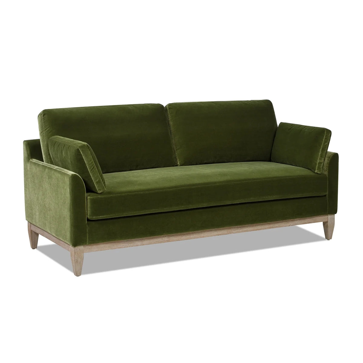 Velvet Sofa Couch, Mid Century Modern 75.5 inch 3-Seater Sofa with Back Cushions and 2 Bolster Pillows, for Small Space,Bedroom, Apartment, Olive Green