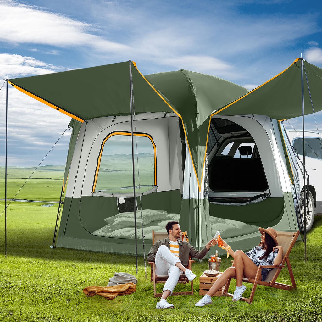 MOPHOTO SUV Tents for Camping 4 People, PU 3000mm Waterproof SUV Tent Attachment Tailgate Tent for Car Jeep Van, Spacious Space 8.2'L x 8.2'W x 7.2'H with 2 Awnings & Double Door
