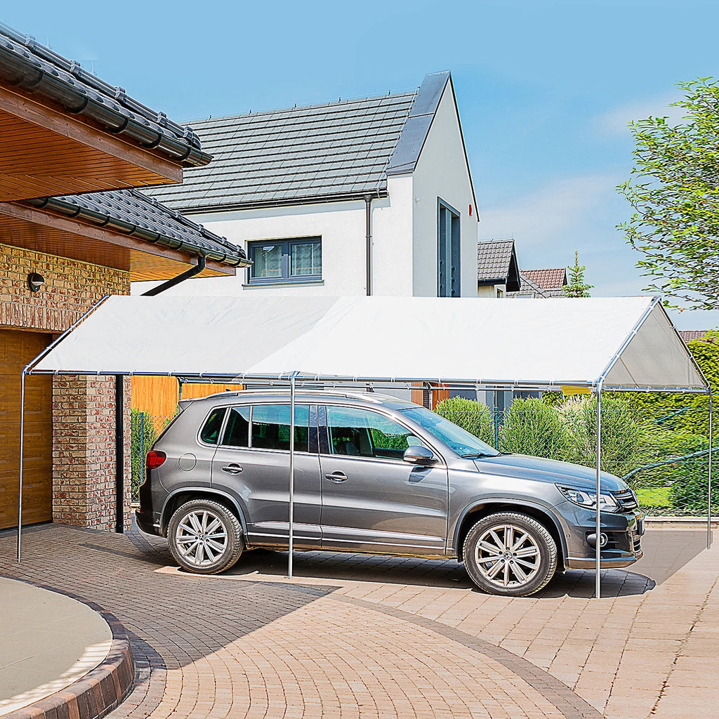 Outsunny 10'x20' Carport Heavy Duty Galvanized Car Canopy with Included Anchor Kit, 3 Reinforced Steel Cables, Grey