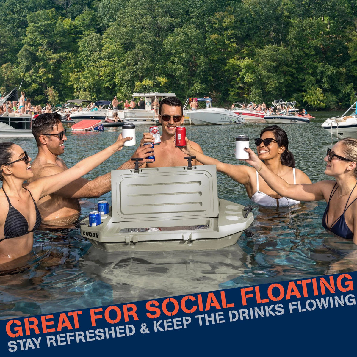 Cuddy Floating Cooler and Dry Storage Vessel - 40QT - Amphibious Hard Shell Design, Navy