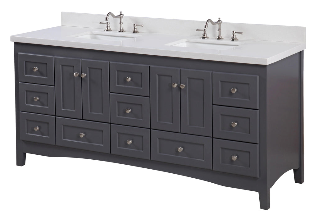 Abbey 72" Double Bathroom Vanity with Marine Gray Cabinet and Quartz Top