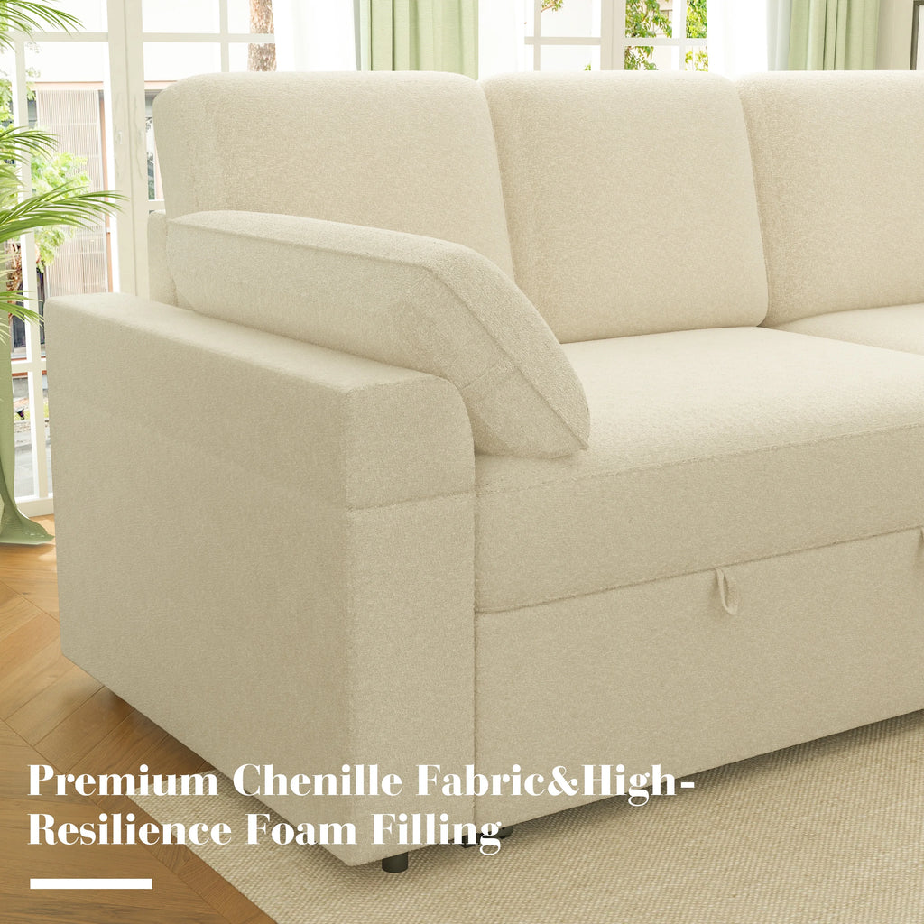VANACC Sofa Bed, Adult Sleeper Sofa with Storage Chaise, Pull Out Couch for Bed Room, Gray Chenille