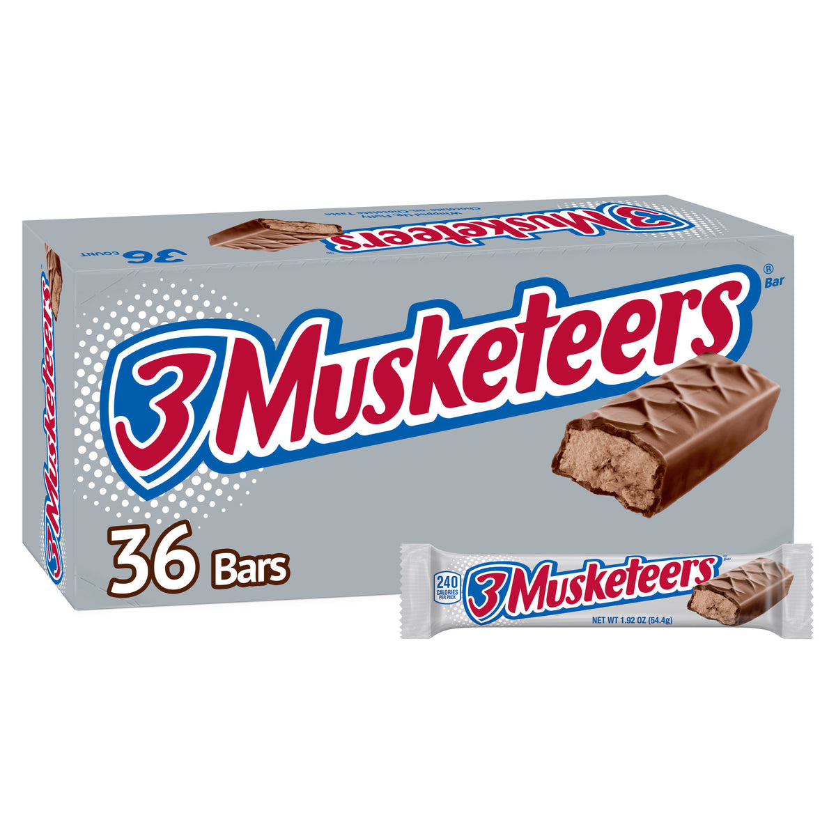 3 Musketeers Chocolate Candy Bar, Full Size, 1.92 oz, 36-count