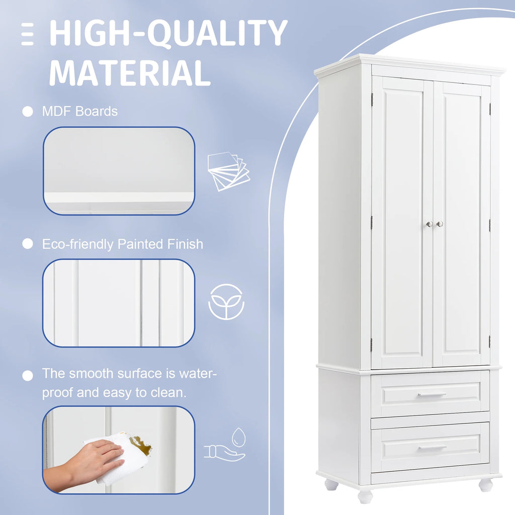Bellemave White Tall Storage Cabinet with Adjustable Shelf Bathroom Cabinet with 1 Drawer and Storage Rack Large Freestanding Wood Cabinet Storage Organizer Floor Cabinet, White