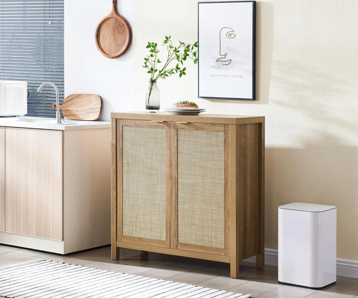 Nopurs Sideboard Buffet Cabinet, Natural Accent Storage Cabinet with Rattan Decorated Doors, Liquor Cabinet for Dining Room, Hallway
