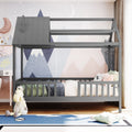 Euroco Twin Size Platform Bed, House Bed with Fence for Kids, Gray