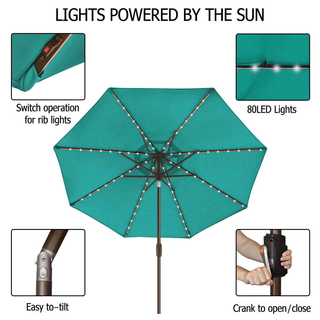 EliteShade Sunbrella Solar Umbrellas 9ft Market Umbrella with 80 LED Lights Patio Umbrellas Outdoor Table Umbrella with Ventilation and 5 Years Non-Fading Top,Ruby