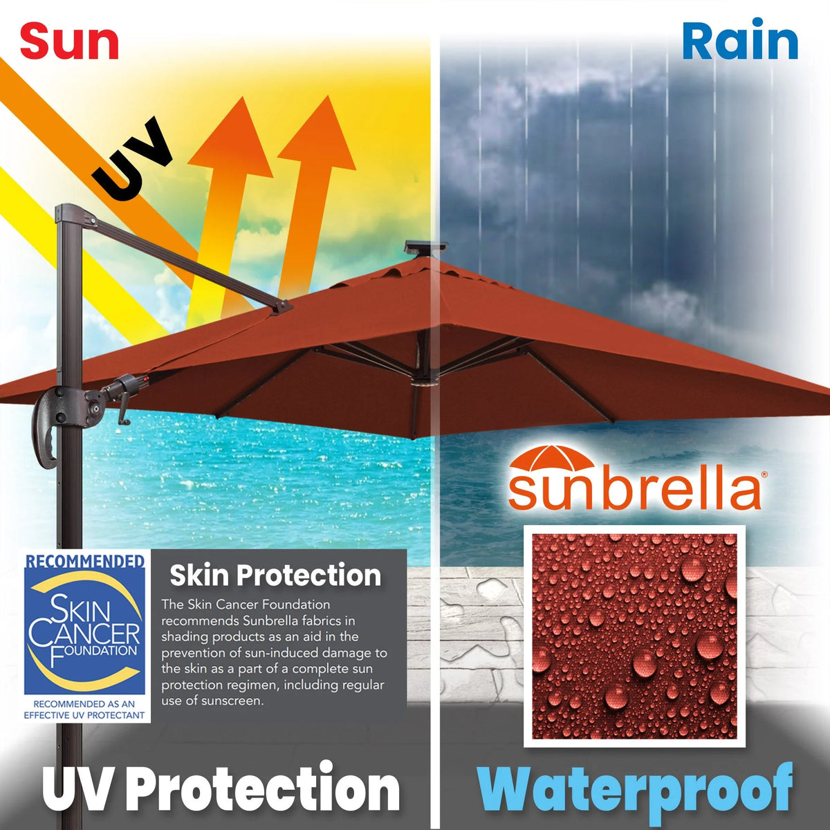 SUNRISEUMBRELLA Square 10'x10' Deluxe Roma square cantilever umbrella, With LED light(Heather Beige)